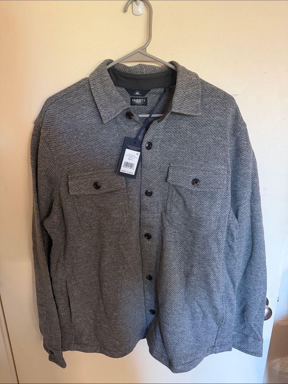 Faherty Inlet Knit CPO — Medium Grey Melange NWT